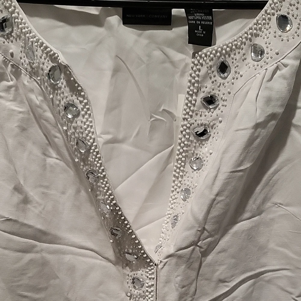 New York & Company Ivory Embellished Linen Dress - Picture 3 of 4